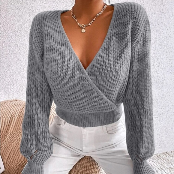Luxe surplice neck knit sweater - Picture 13 of 16